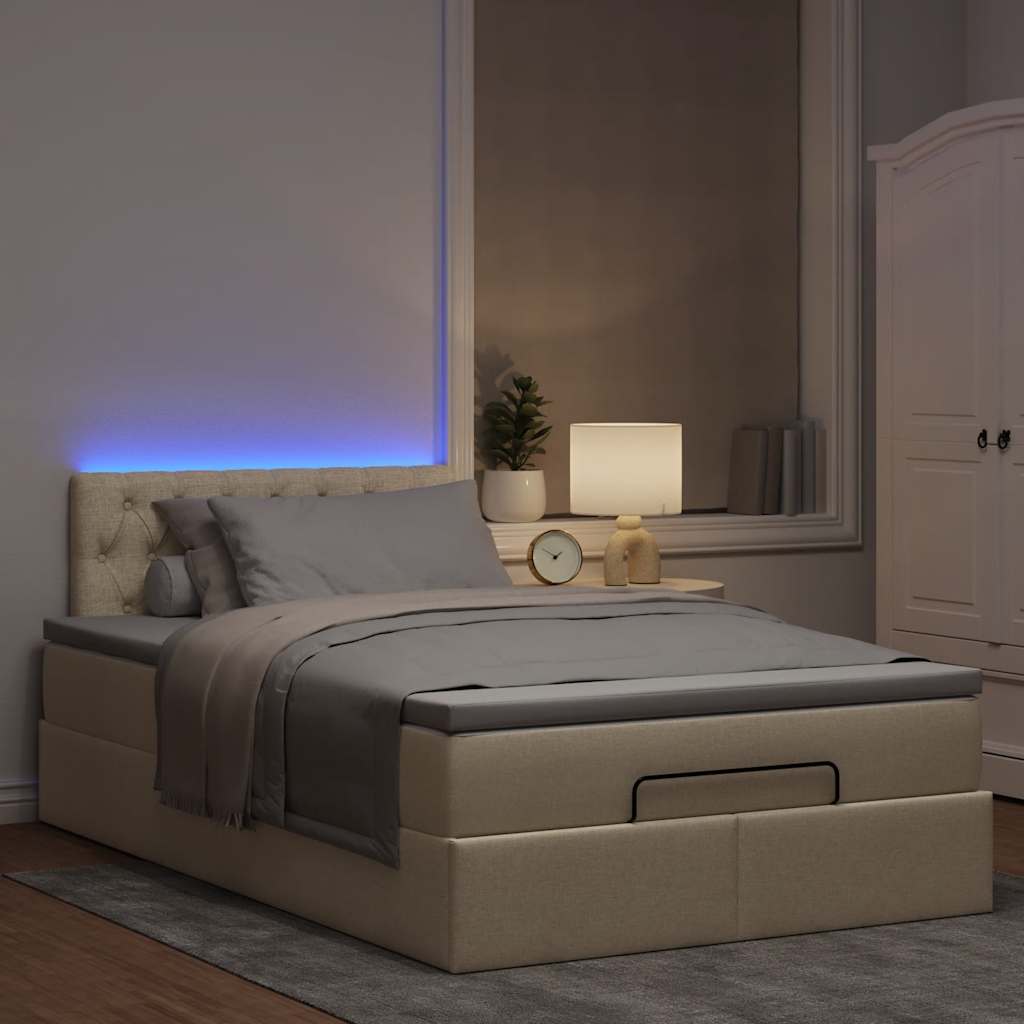 Cadre de lit ottoman avec matelas crème 120x200cm tissu - XIOS