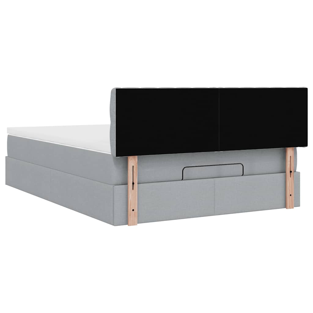 Lit ottoman avec matelas et LED gris clair 140x190 cm tissu