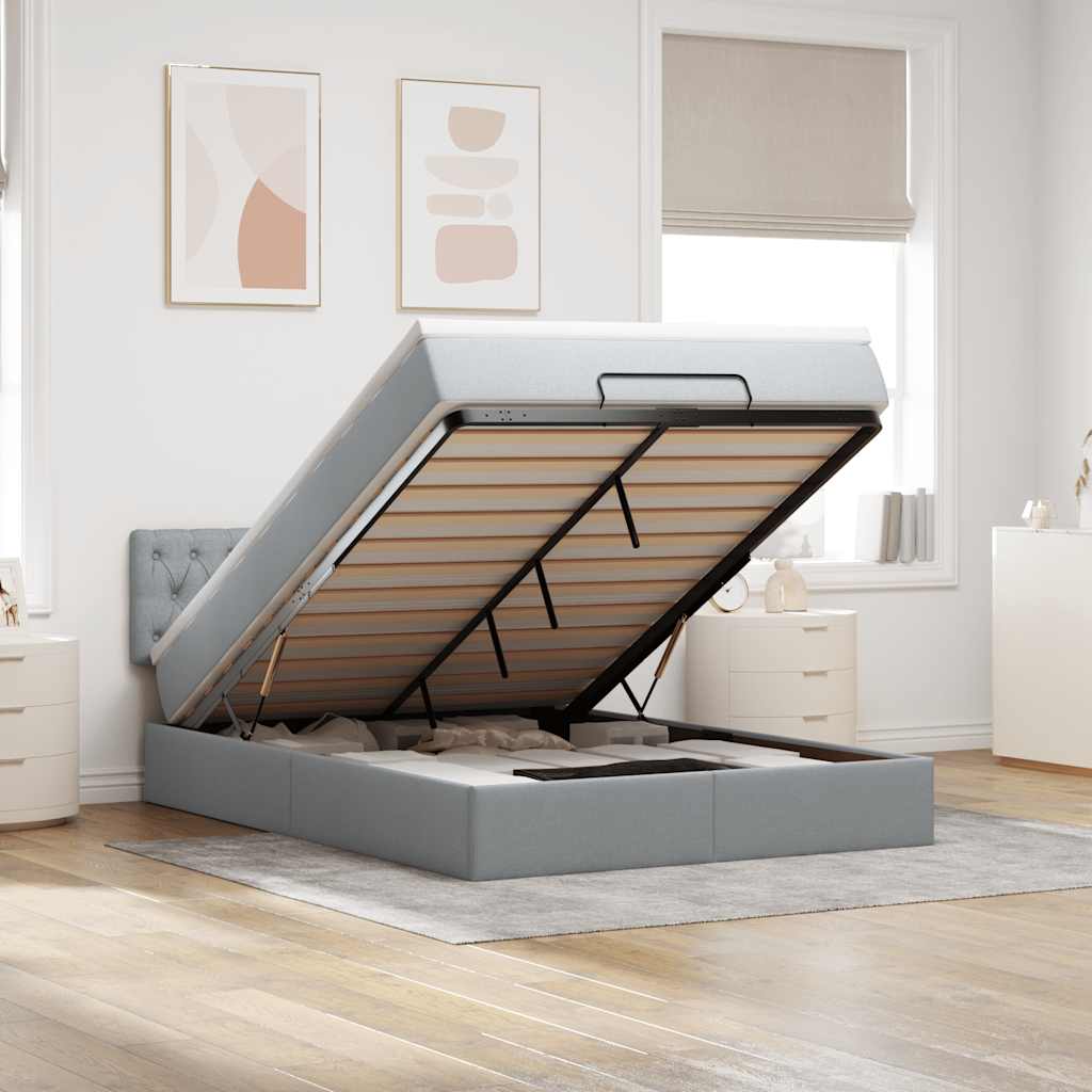 Lit ottoman avec matelas et LED gris clair 140x190 cm tissu - XIOS