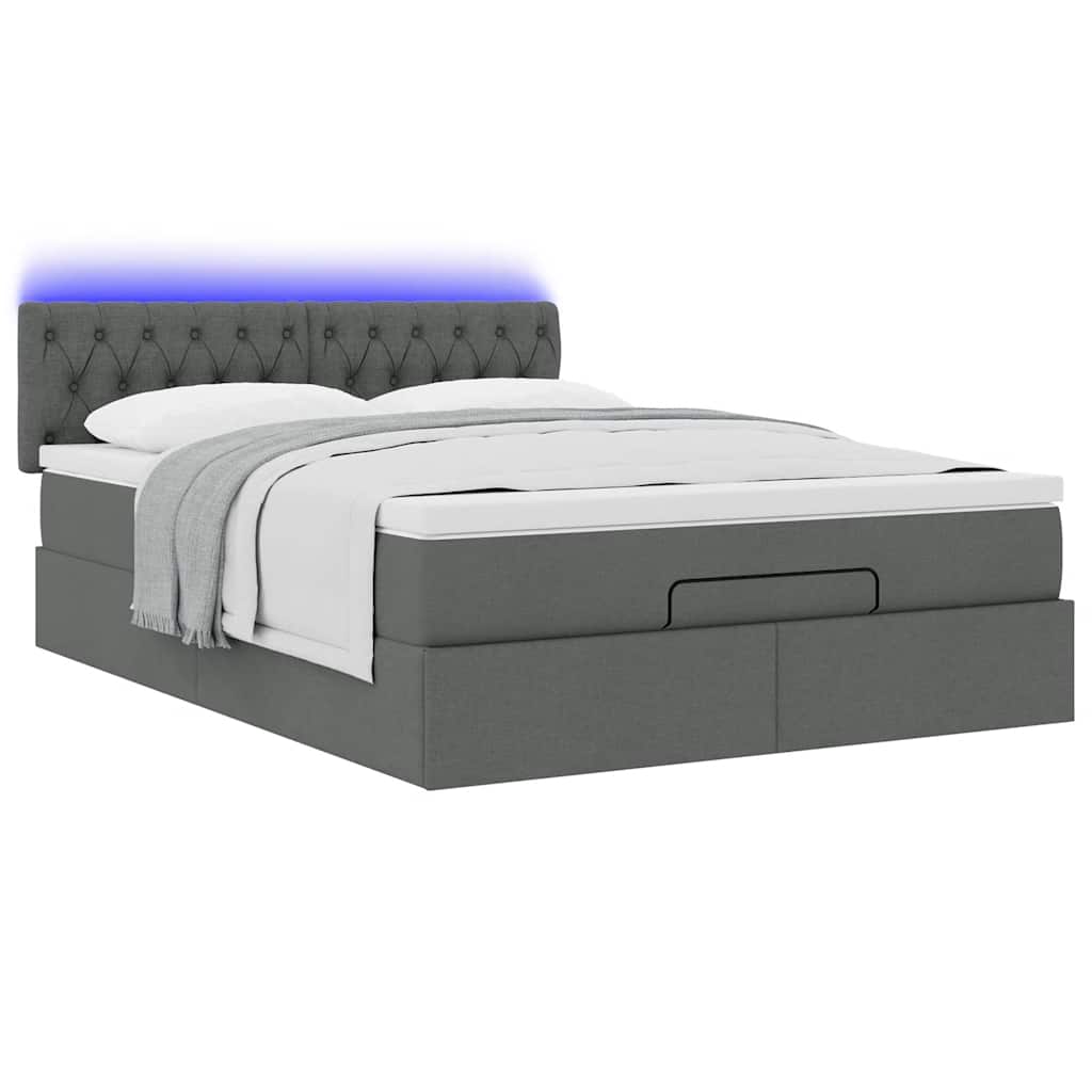 Lit ottoman avec matelas et LED gris foncé 140x190 cm tissu - XIOS