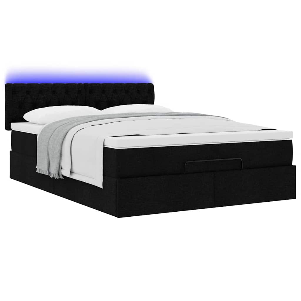 Lit ottoman avec matelas et LED noir 140x190 cm tissu - XIOS