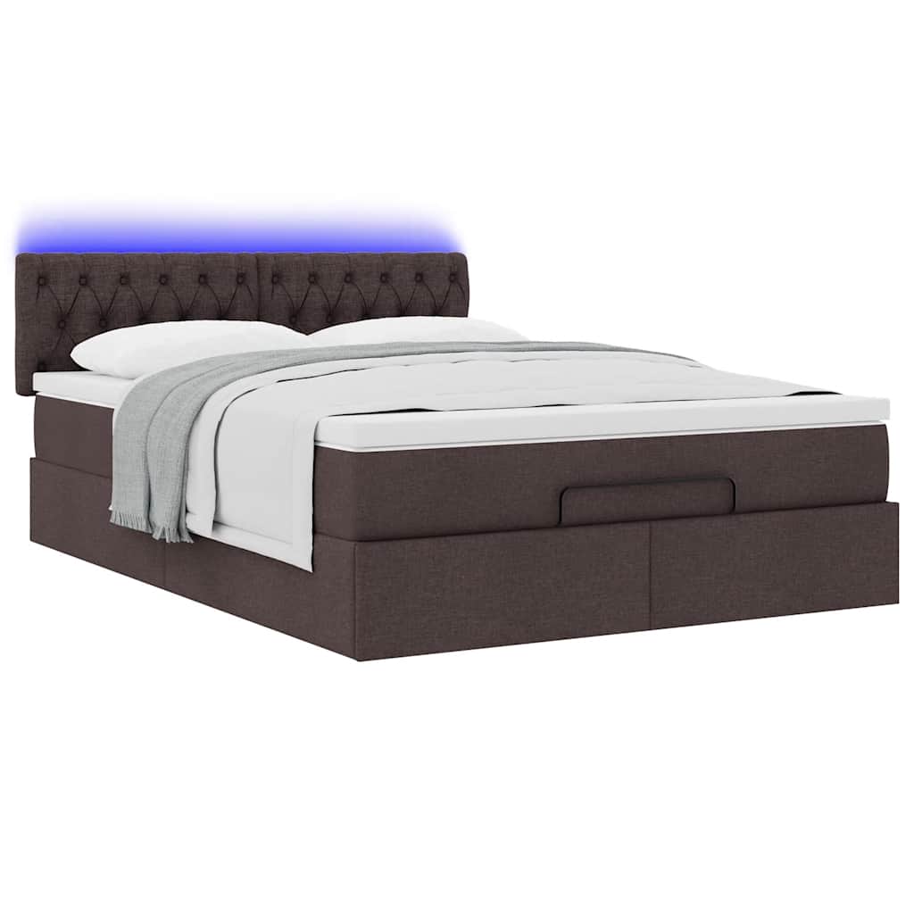 Lit ottoman avec matelas et LED marron foncé 140x190 cm tissu - XIOS