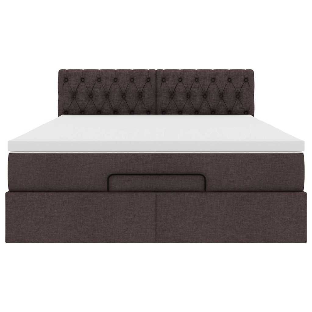 Lit ottoman avec matelas et LED marron foncé 140x190 cm tissu - XIOS