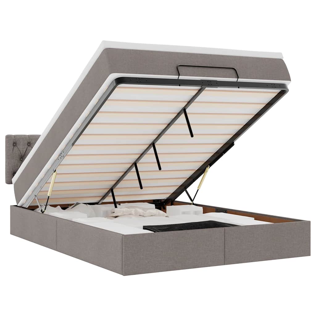 Lit ottoman avec matelas et LED taupe 140x190 cm tissu - XIOS