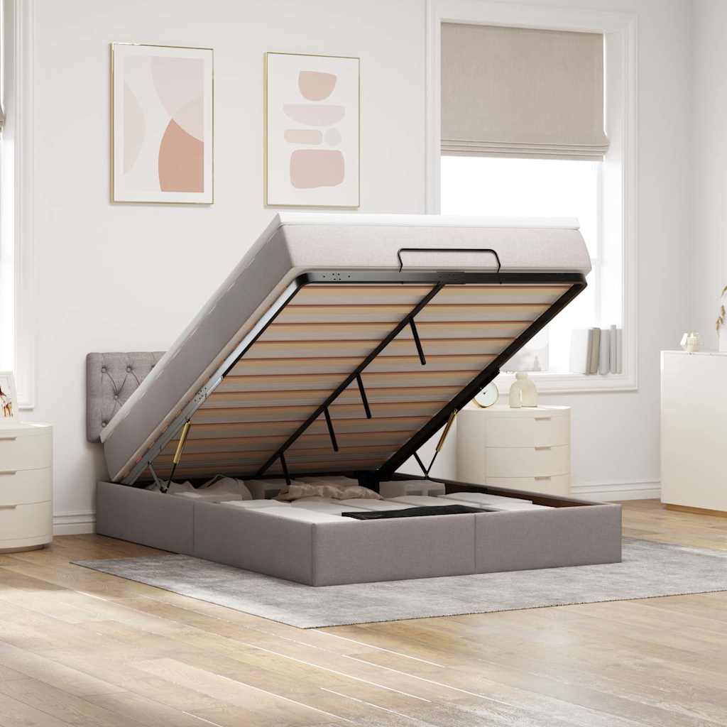Lit ottoman avec matelas et LED taupe 140x190 cm tissu - XIOS