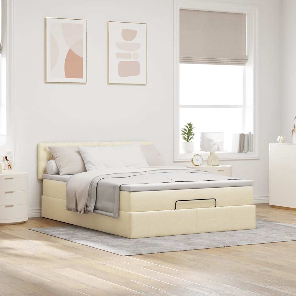 Lit ottoman avec matelas et LED crème 140x190 cm tissu - XIOS