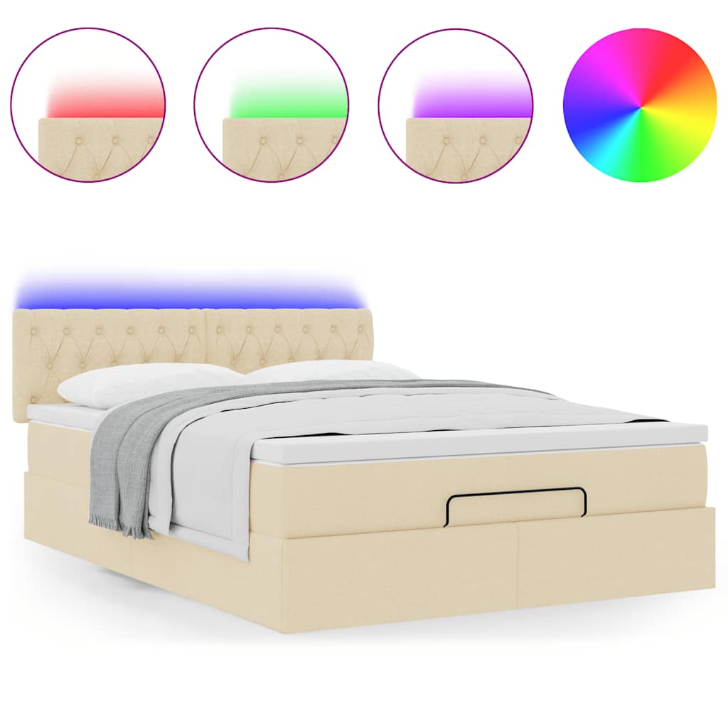 Lit ottoman avec matelas et LED crème 140x190 cm tissu - XIOS