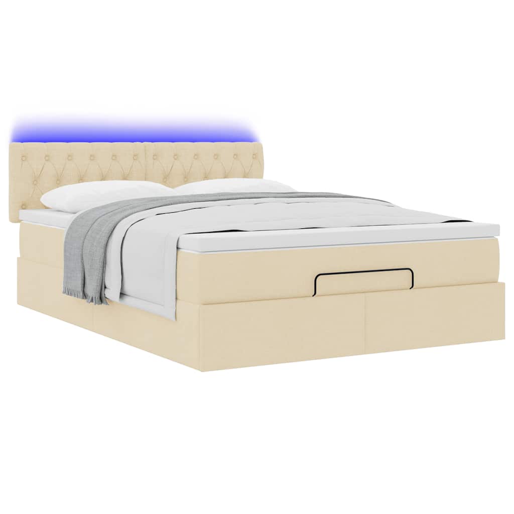 Lit ottoman avec matelas et LED crème 140x190 cm tissu - XIOS