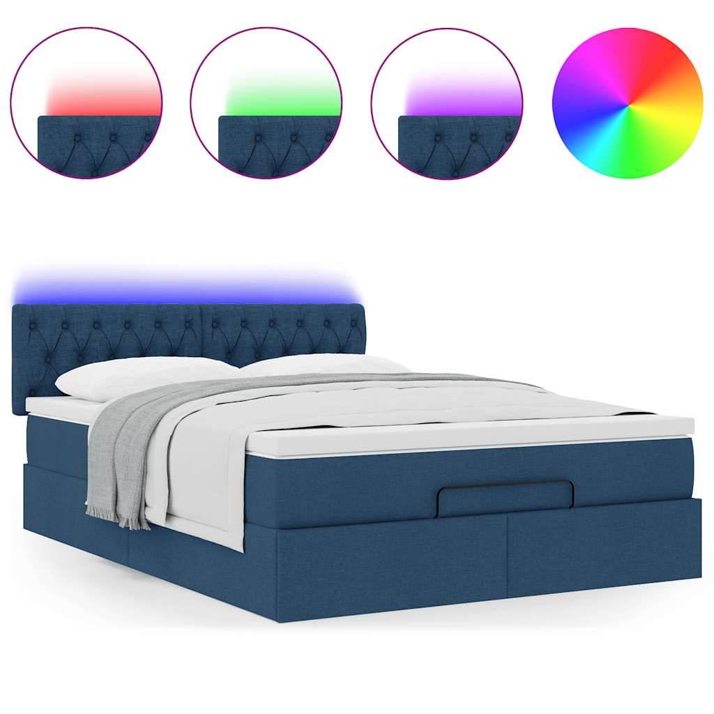 Lit ottoman avec matelas et LED bleu 140x190 cm tissu - XIOS