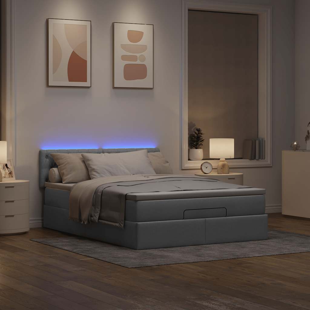 Cadre de lit ottoman et matelas gris clair 140x200 cm tissu - XIOS