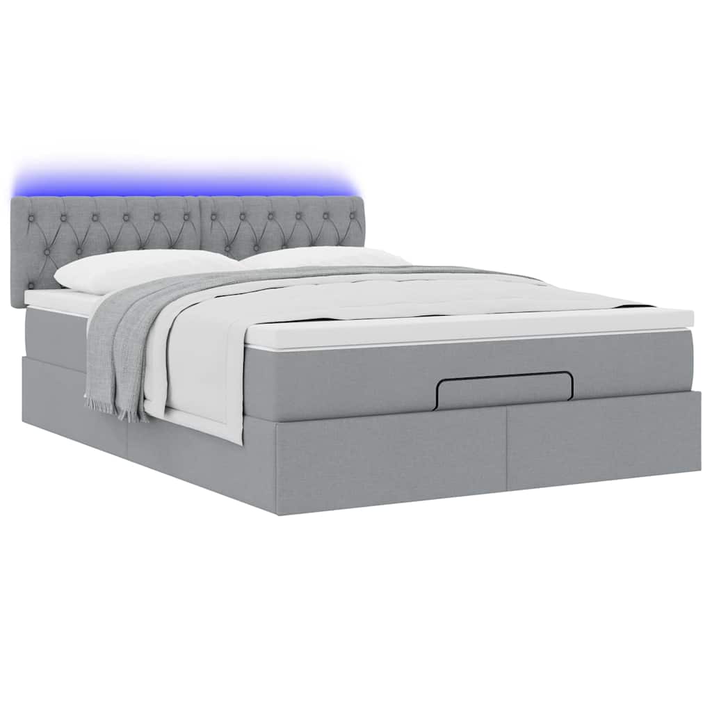 Cadre de lit ottoman et matelas gris clair 140x200 cm tissu - XIOS
