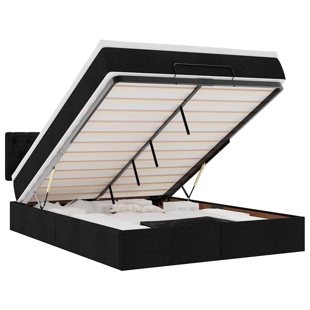 Lit ottoman avec matelas et LED noir 140x200 cm tissu - XIOS