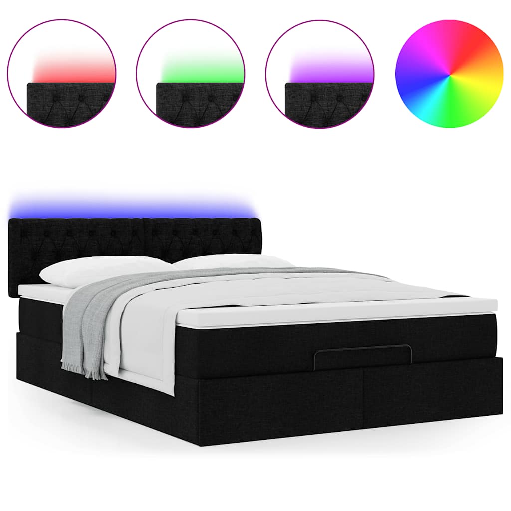 Lit ottoman avec matelas et LED noir 140x200 cm tissu - XIOS