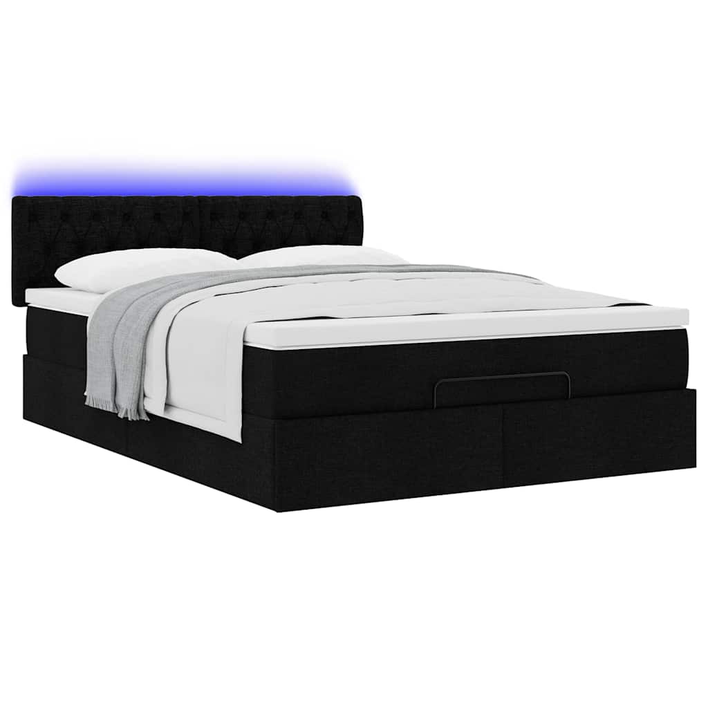 Lit ottoman avec matelas et LED noir 140x200 cm tissu - XIOS