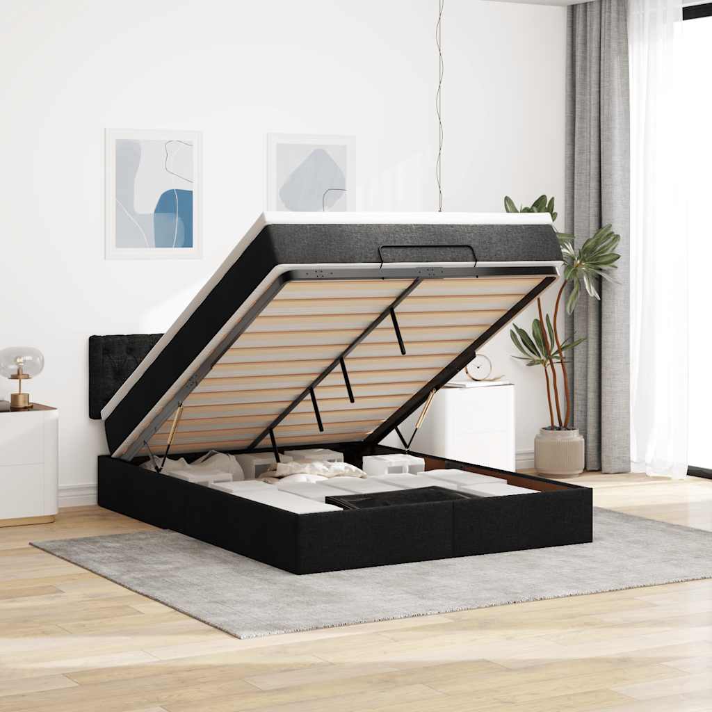 Lit ottoman avec matelas et LED noir 140x200 cm tissu - XIOS