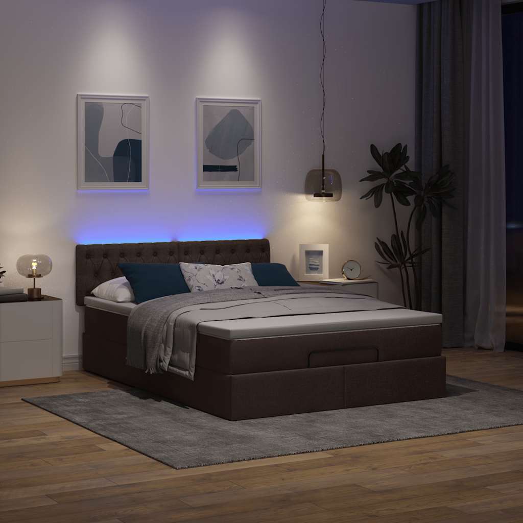 Cadre de lit ottoman avec matelas marron foncé 140x200 cm tissu - XIOS
