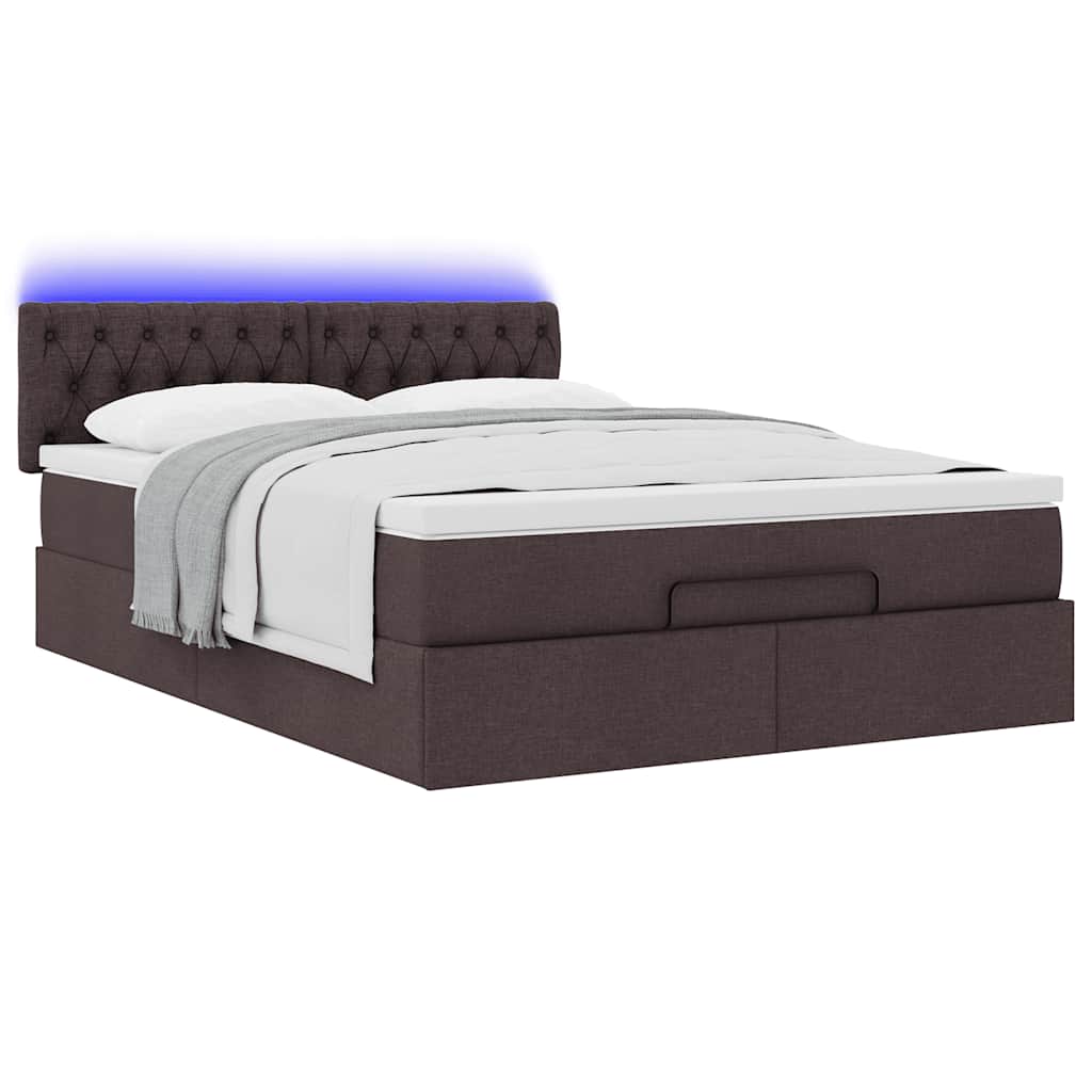 Cadre de lit ottoman avec matelas marron foncé 140x200 cm tissu - XIOS