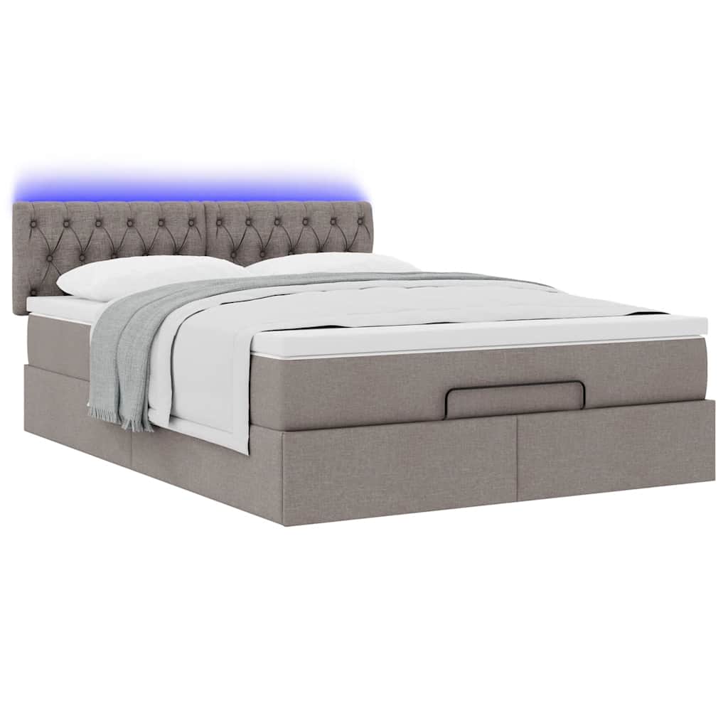 Lit ottoman avec matelas et LED taupe 140x200 cm tissu - XIOS