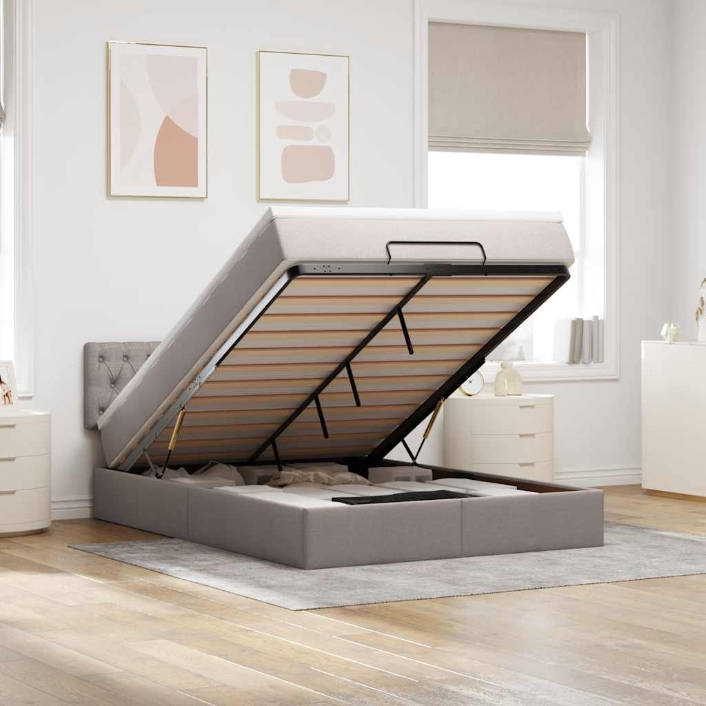 Lit ottoman avec matelas et LED taupe 140x200 cm tissu - XIOS
