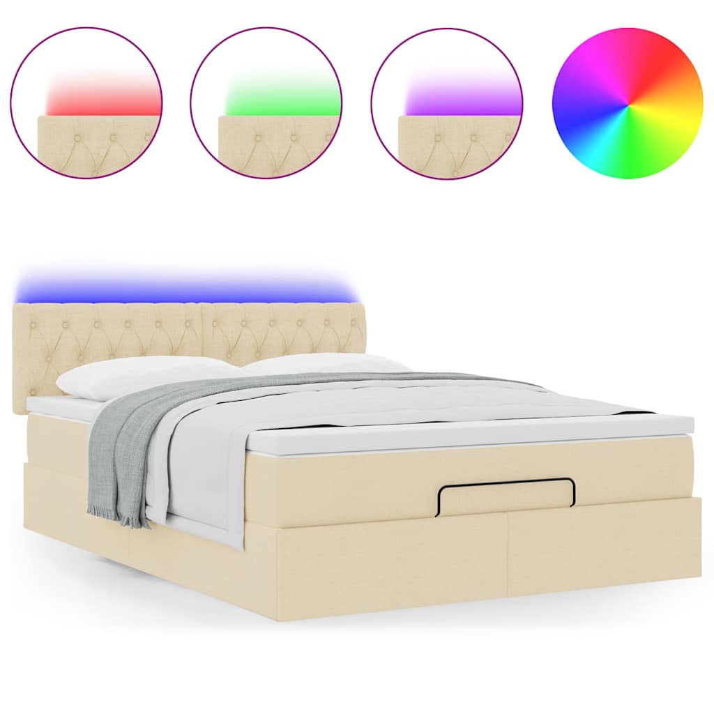 Lit ottoman avec matelas et LED crème 140x200 cm tissu - XIOS