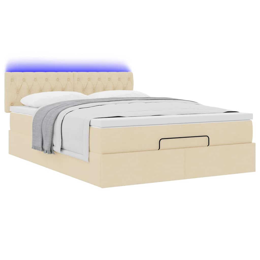 Lit ottoman avec matelas et LED crème 140x200 cm tissu - XIOS