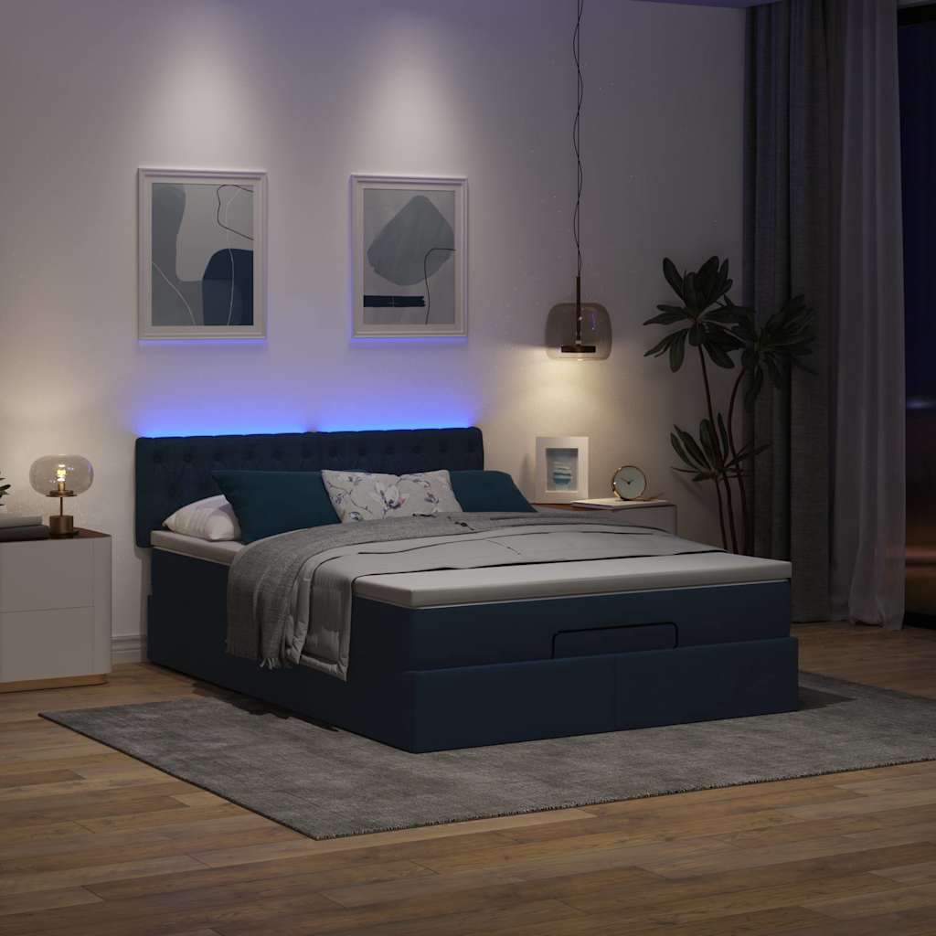 Cadre de lit ottoman avec matelas bleu 140x200 cm tissu - XIOS