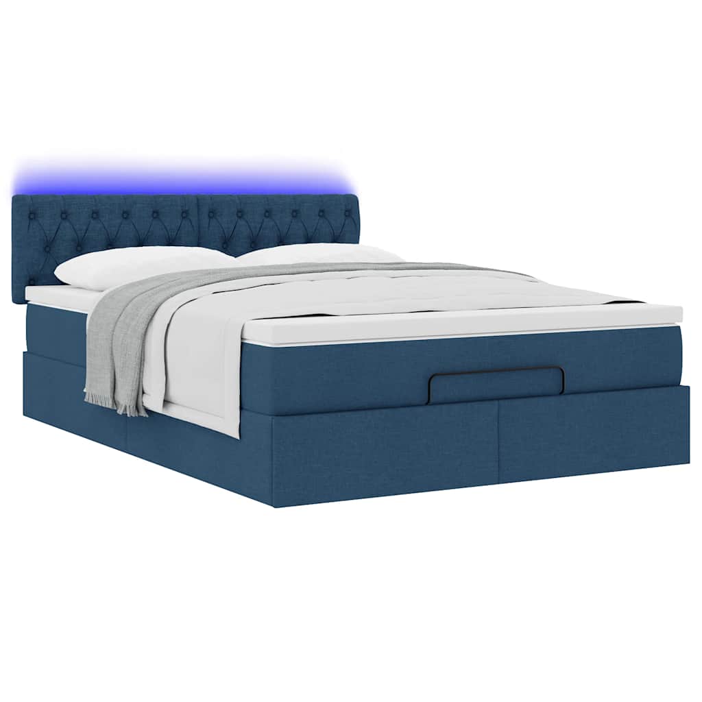 Cadre de lit ottoman avec matelas bleu 140x200 cm tissu - XIOS