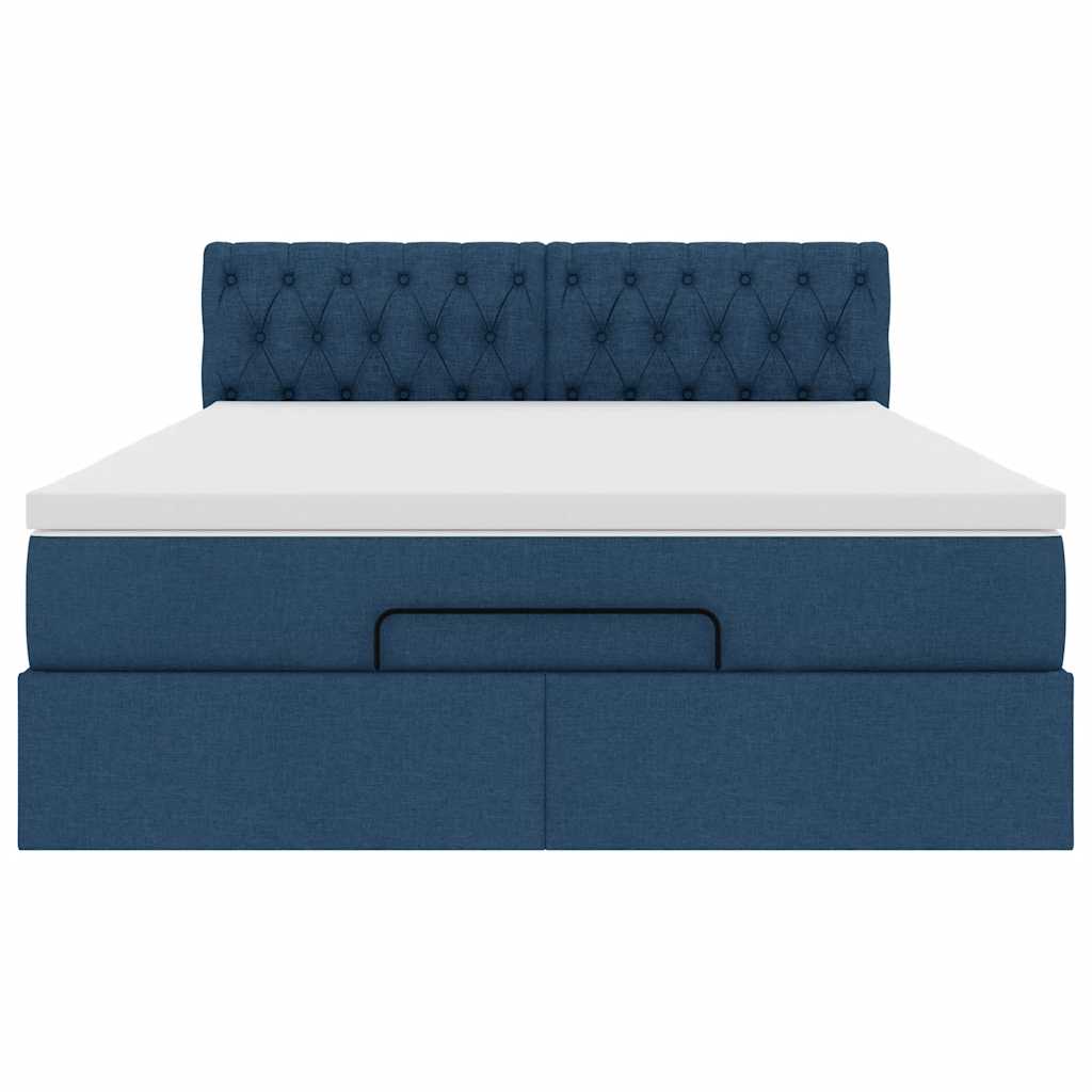 Cadre de lit ottoman avec matelas bleu 140x200 cm tissu - XIOS
