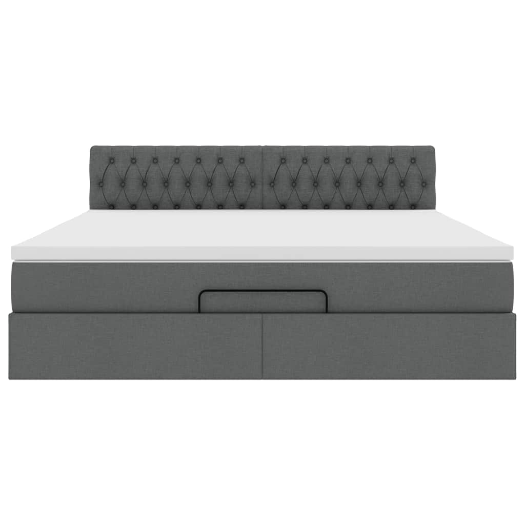 Cadre de lit ottoman avec matelas gris foncé 160x200cm tissu - XIOS