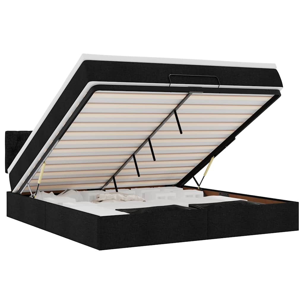 Cadre de lit ottoman avec matelas noir 160x200 cm tissu - XIOS