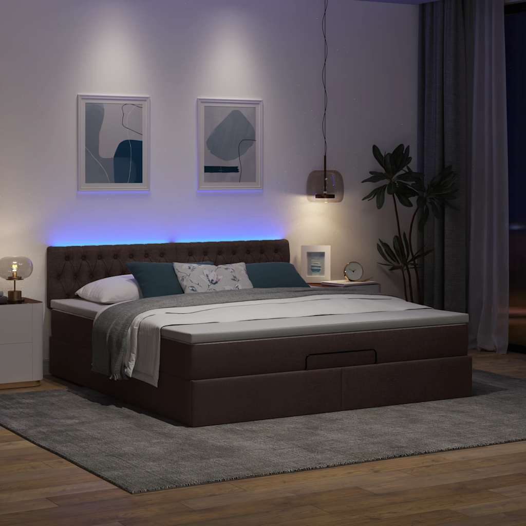 Cadre de lit ottoman avec matelas marron foncé 160x200 cm tissu - XIOS