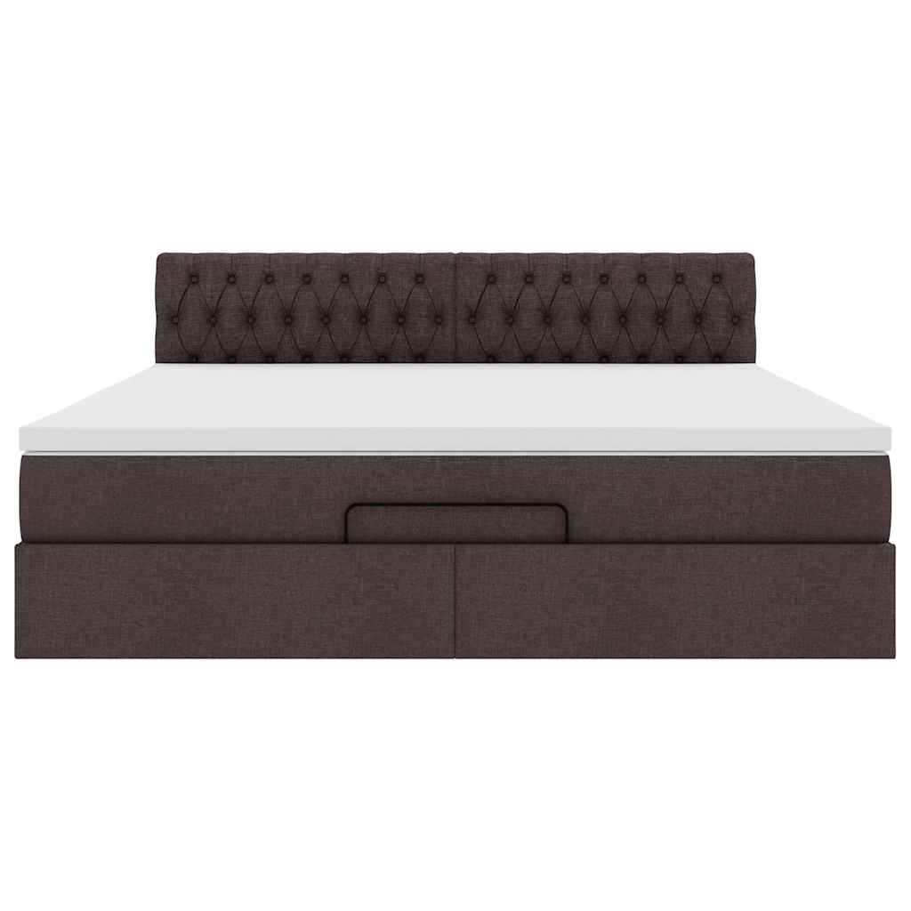 Cadre de lit ottoman avec matelas marron foncé 160x200 cm tissu - XIOS