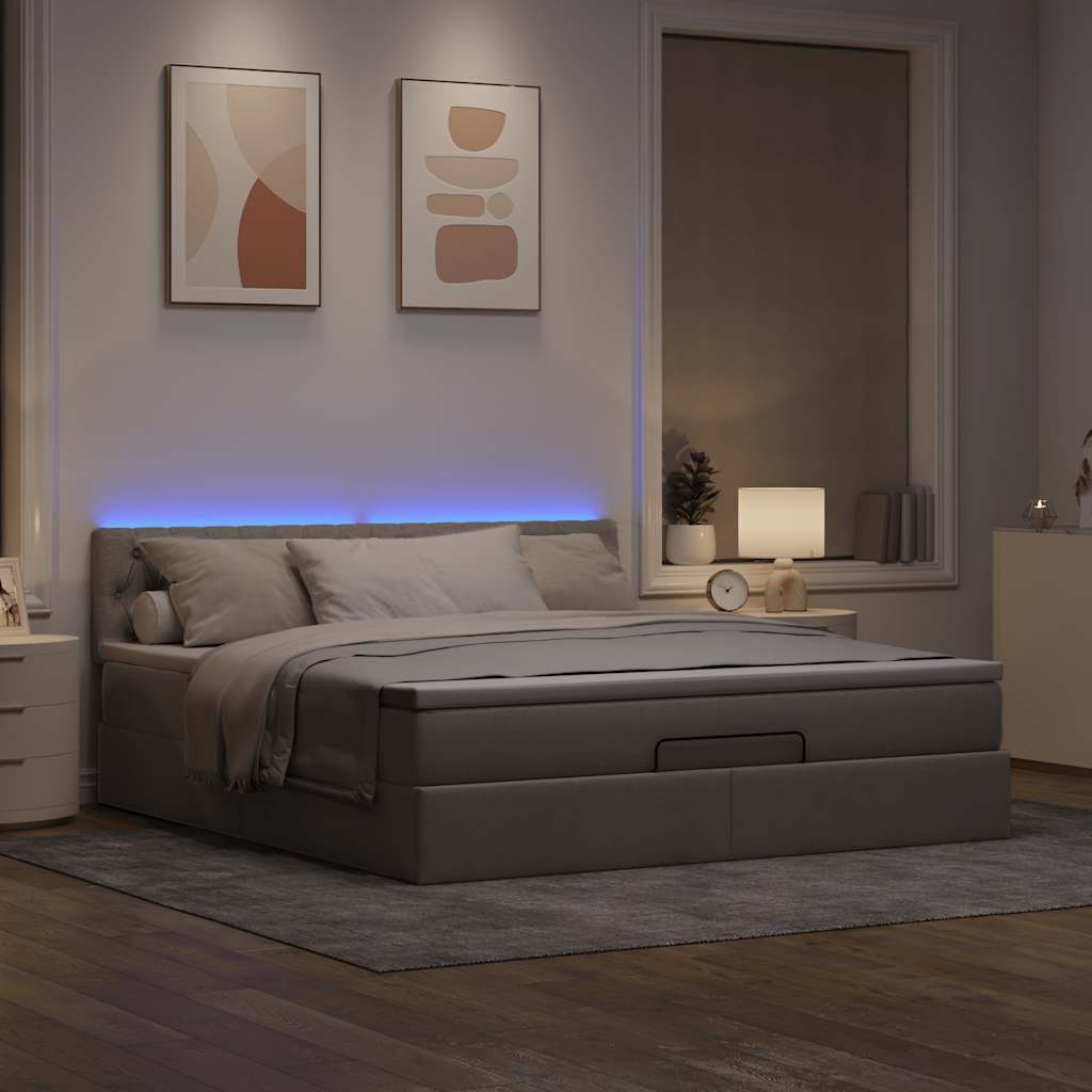 Cadre de lit ottoman avec matelas taupe 160x200 cm tissu - XIOS