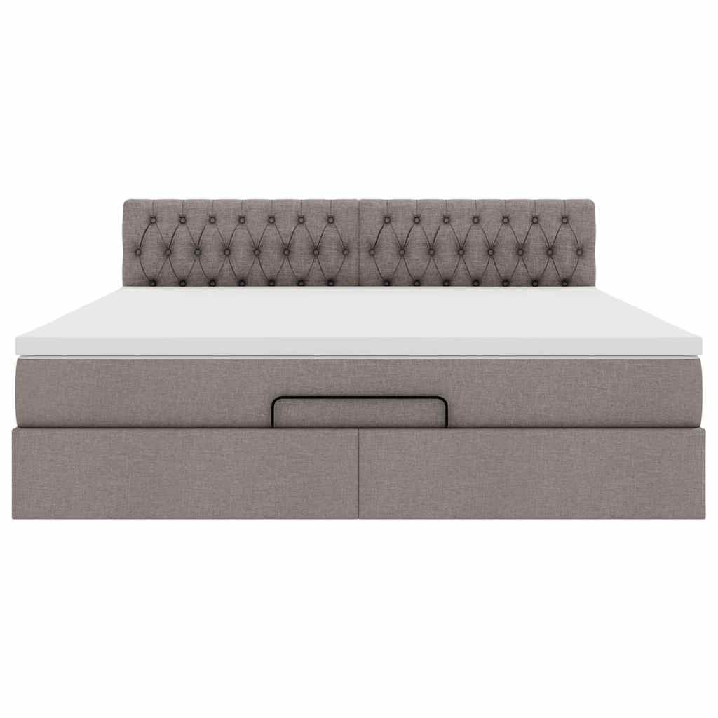 Cadre de lit ottoman avec matelas taupe 160x200 cm tissu - XIOS