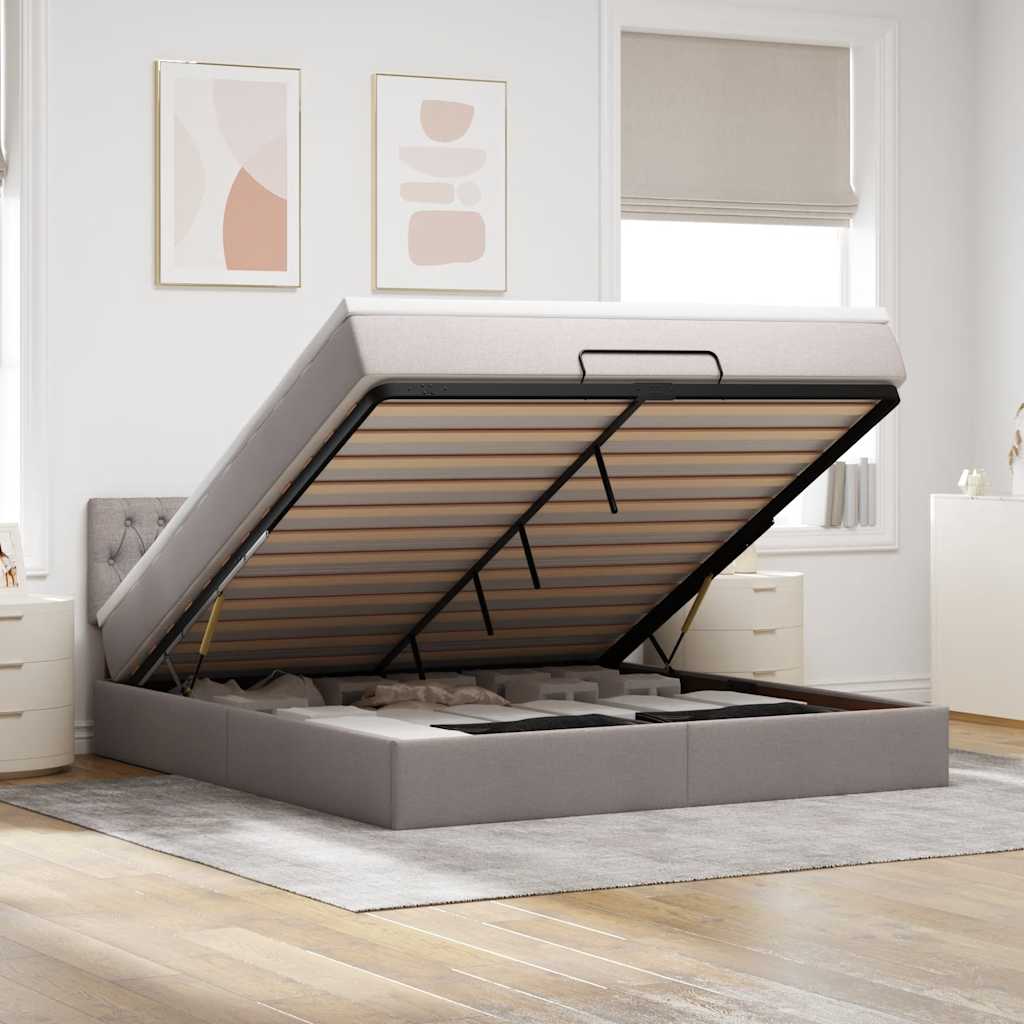 Cadre de lit ottoman avec matelas taupe 160x200 cm tissu - XIOS