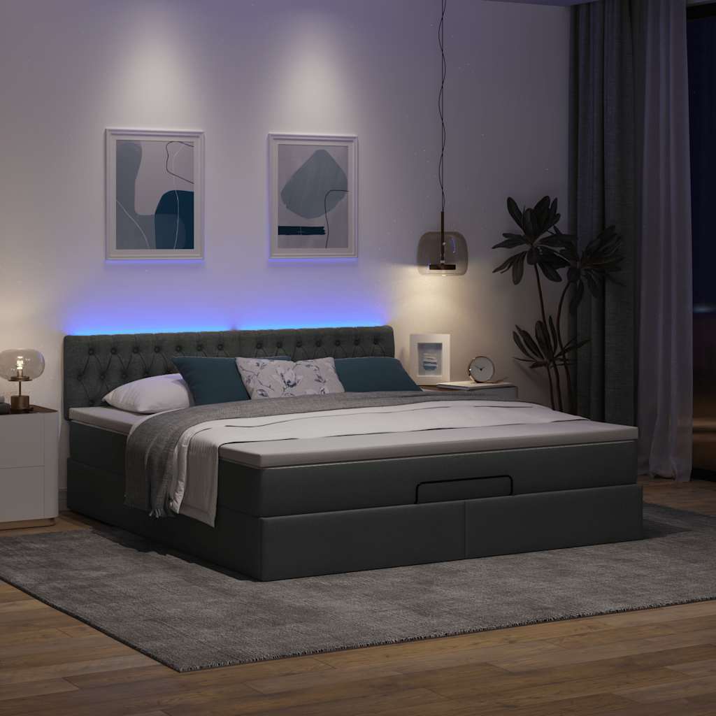 Lit ottoman avec matelas et LED Gris foncé 180x200 cm tissu - XIOS