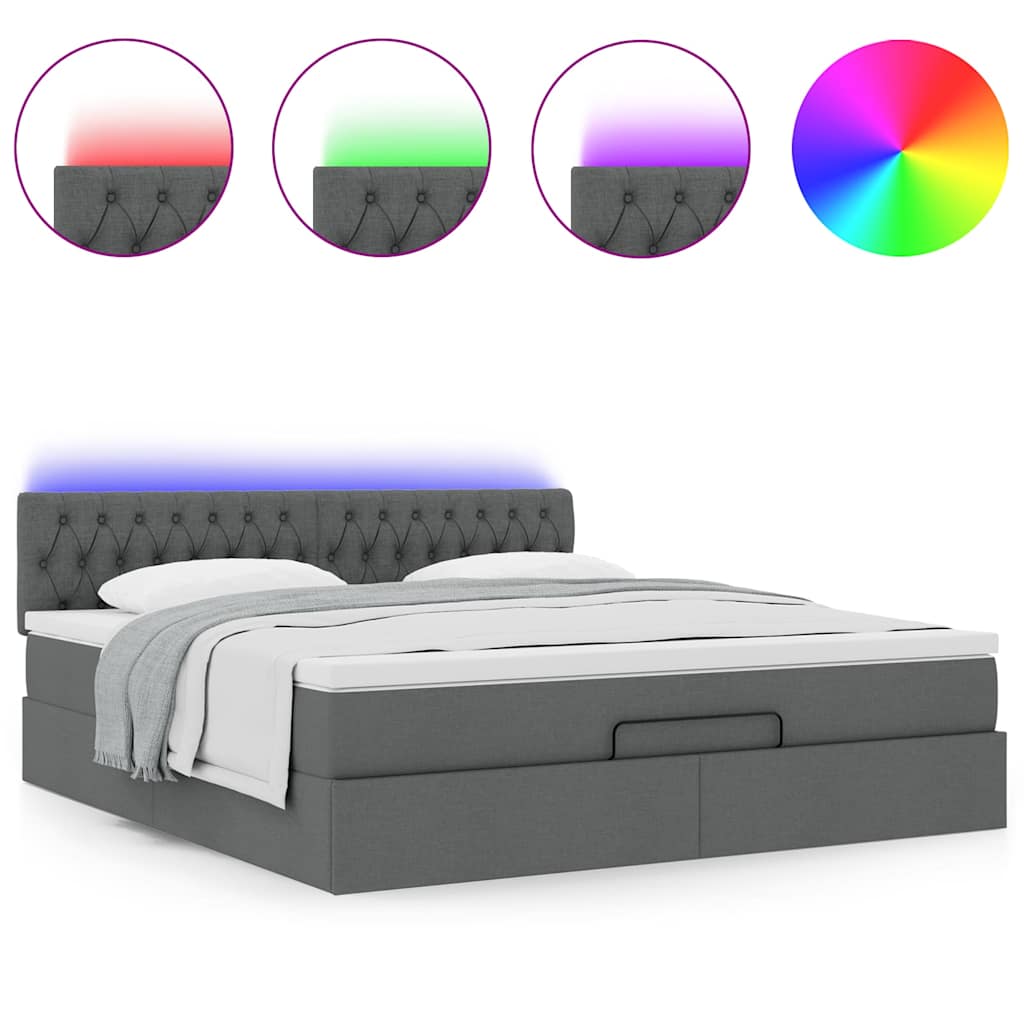 Lit ottoman avec matelas et LED Gris foncé 180x200 cm tissu - XIOS