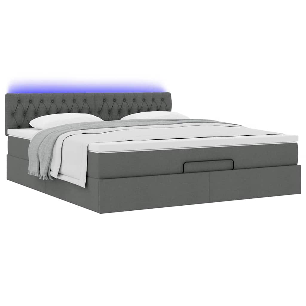 Lit ottoman avec matelas et LED Gris foncé 180x200 cm tissu - XIOS