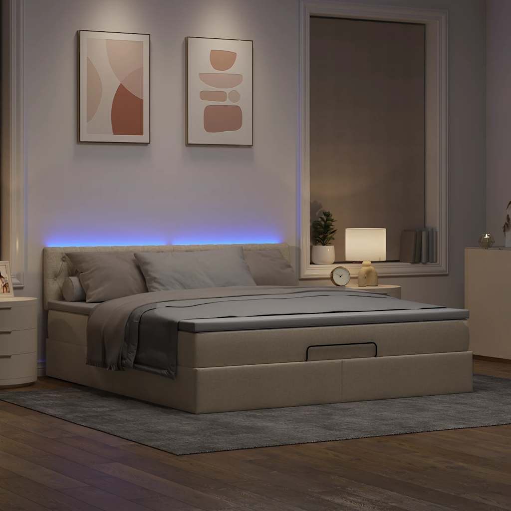 Lit ottoman avec matelas et LED crème 180x200cm tissu - XIOS