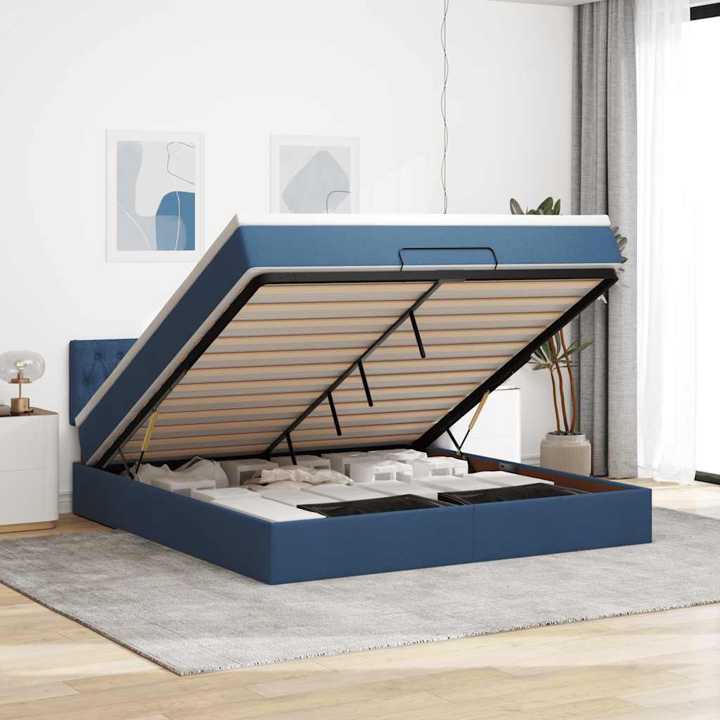 Lit ottoman avec matelas et LED bleu 180x200cm tissu - XIOS