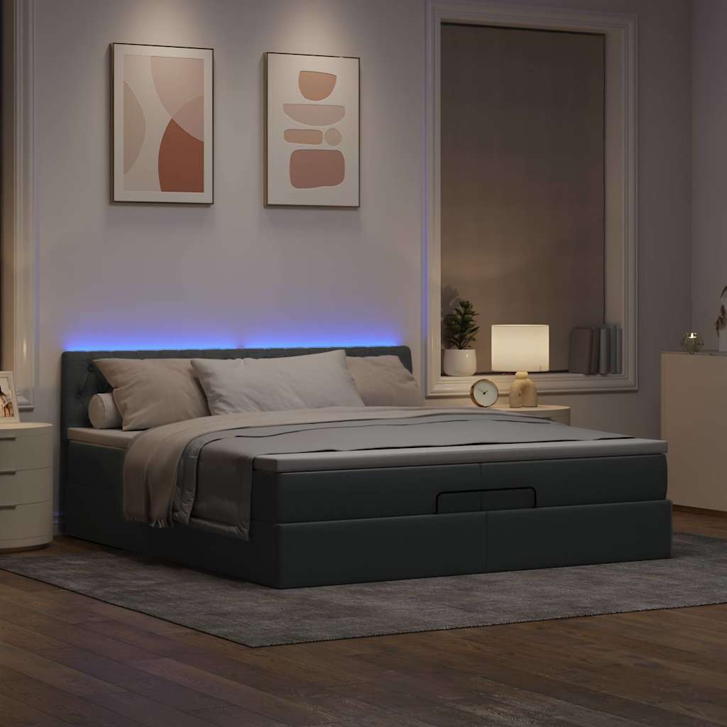 Cadre de lit ottoman et matelas gris clair 200x200cm tissu - XIOS