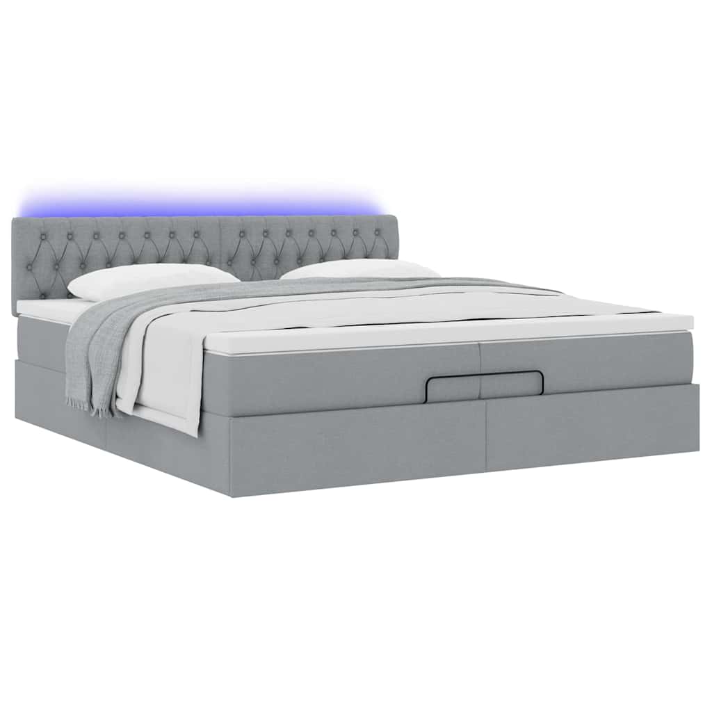Cadre de lit ottoman et matelas gris clair 200x200cm tissu - XIOS
