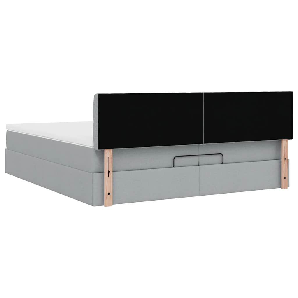 Cadre de lit ottoman et matelas gris clair 200x200cm tissu - XIOS