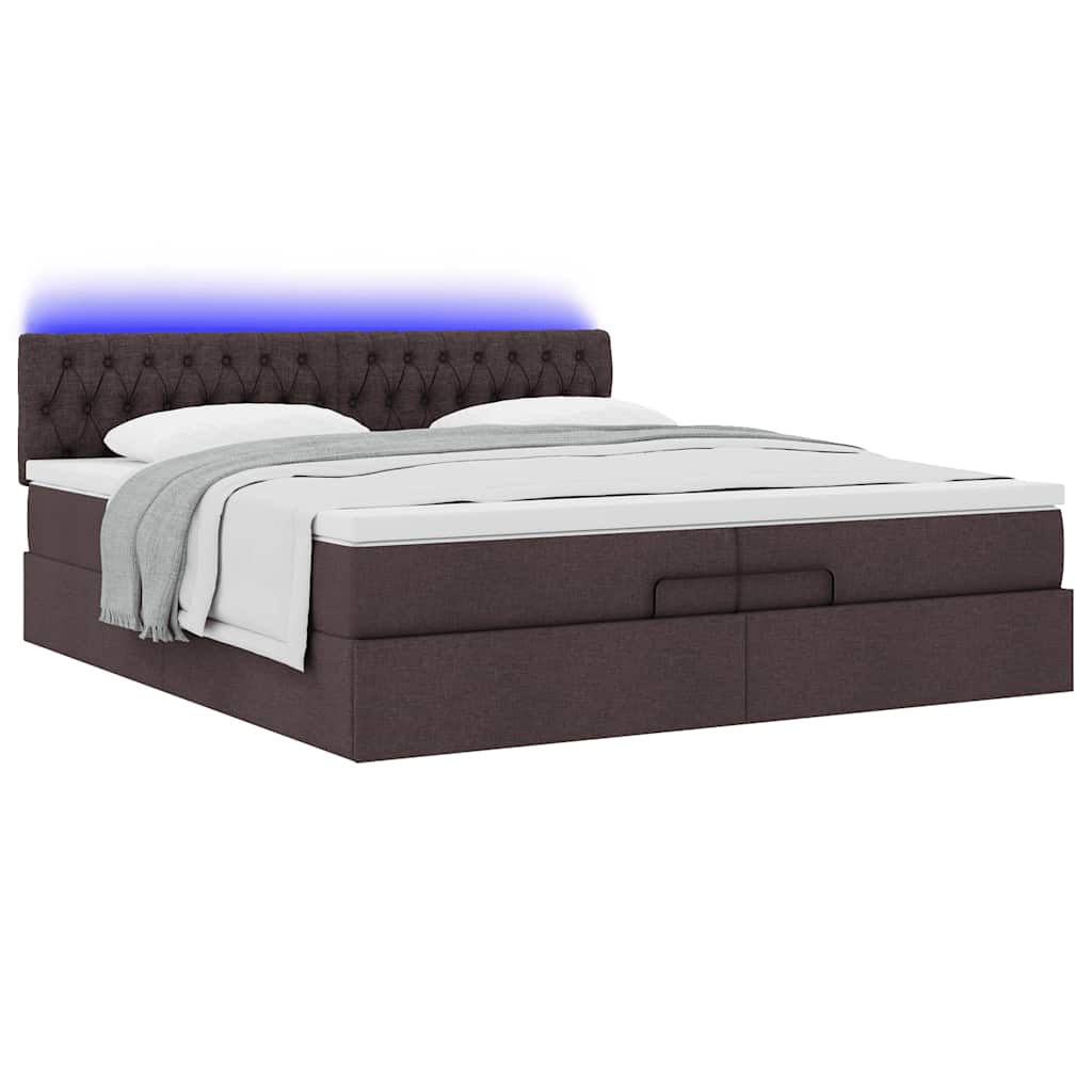 Cadre de lit ottoman avec matelas marron foncé 200x200 cm tissu - XIOS