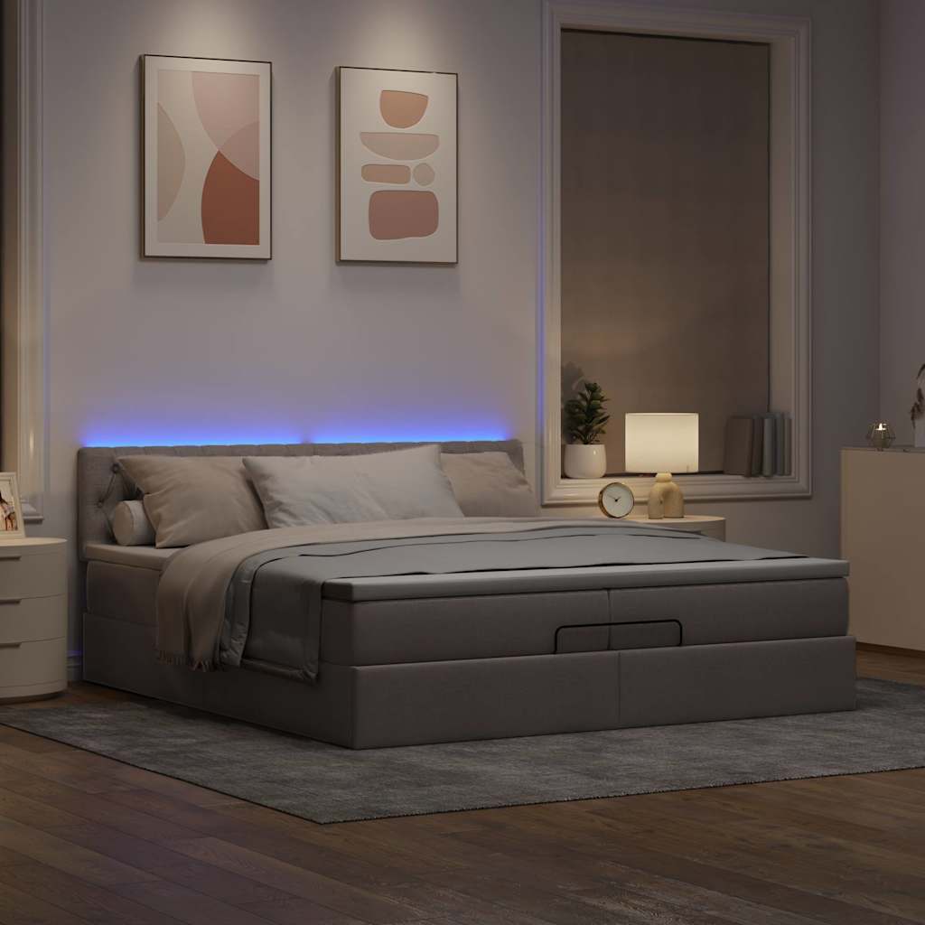 Cadre de lit ottoman avec matelas taupe 200x200cm tissu - XIOS