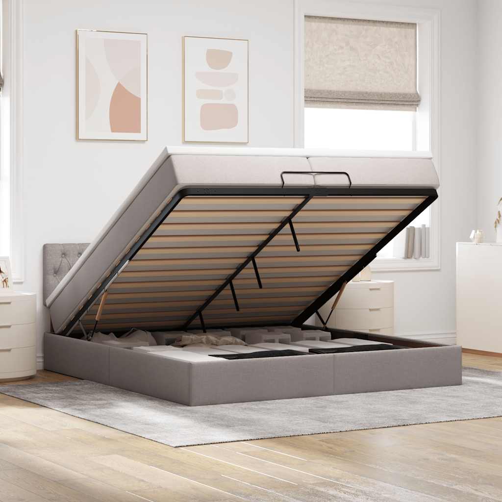 Cadre de lit ottoman avec matelas taupe 200x200cm tissu - XIOS