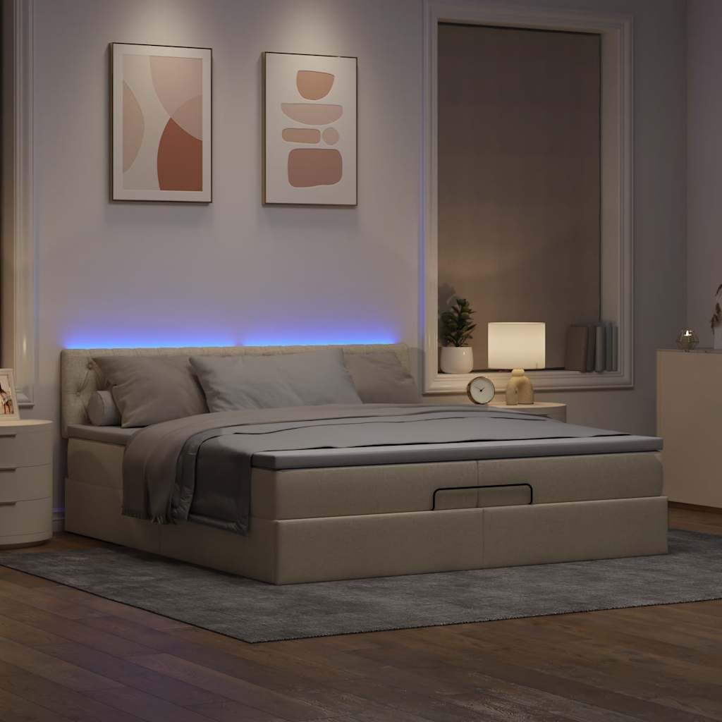 Cadre de lit ottoman avec matelas crème 200x200cm tissu - XIOS