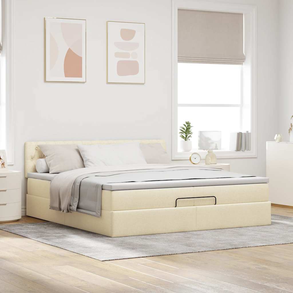 Cadre de lit ottoman avec matelas crème 200x200cm tissu - XIOS