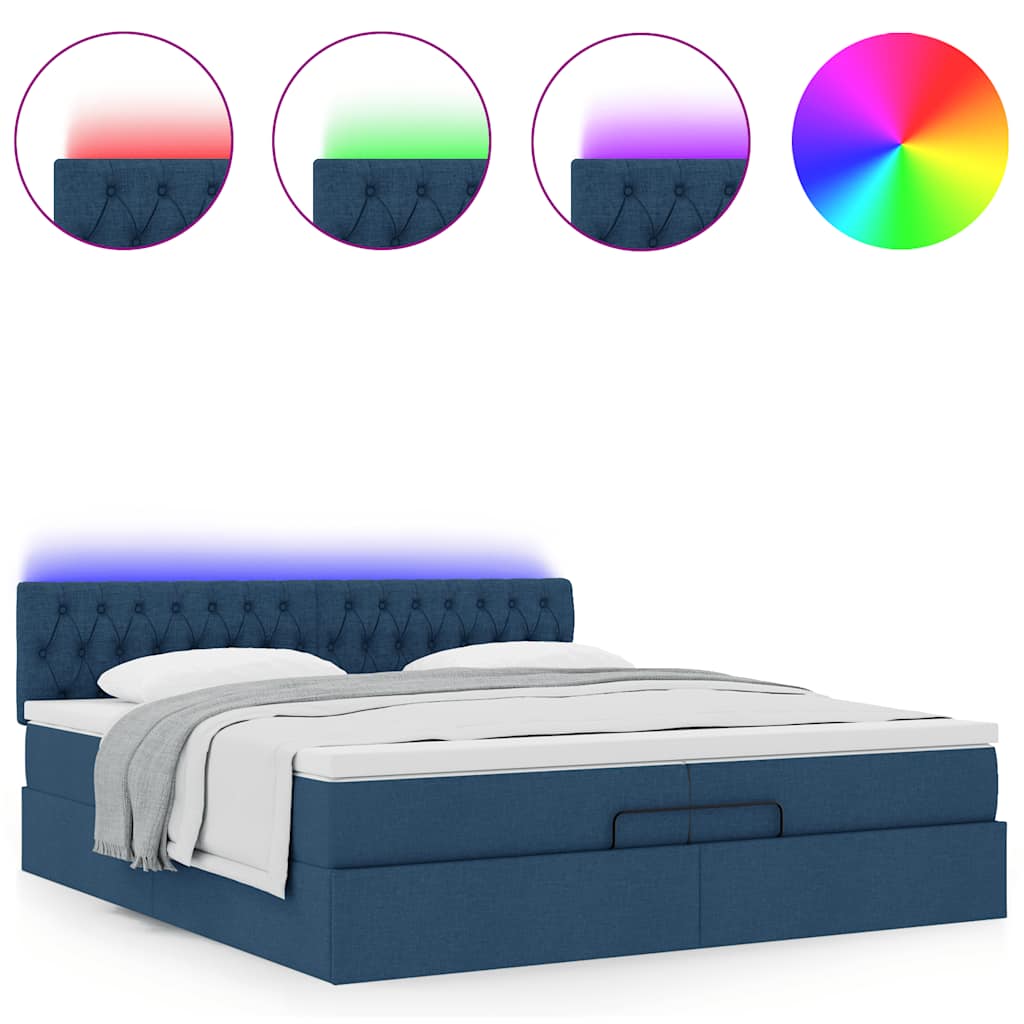 Cadre de lit ottoman avec matelas bleu 200x200cm tissu - XIOS