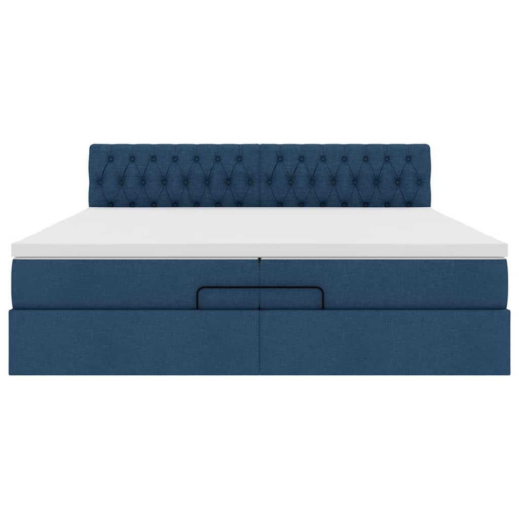Cadre de lit ottoman avec matelas bleu 200x200cm tissu - XIOS